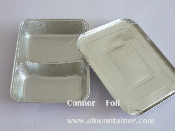 Aluminum Foil Two Compartment Rectangle Containers With Lids For Kitchen Use